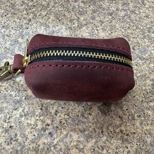 Burgundy Leather Coin Pouch with Gold Zipper PLG Portland Leather Goods